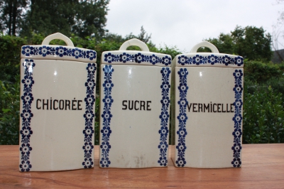 Brocante kruidenpotjes blauw